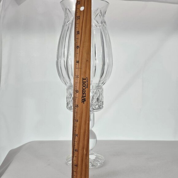 Block Cut Crystal Candle Hurricane Lamp 12" diamond slashes luxury glass decor - Picture 6 of 8